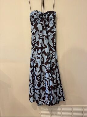 La Ligne Eliza Floral Print Dress in Pale Blue & Chocolate